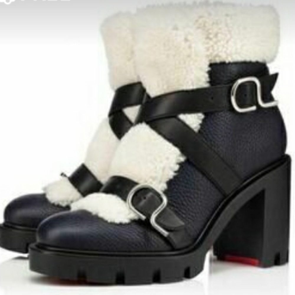 Christian Louboutin Black and Cream Heeled Boots
